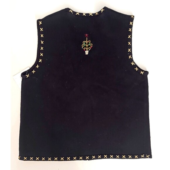 NWT Erika Knit XMAS Trees Vest Blk Cotton Embroidered w Beads Zip Front Sz M - Picture 6 of 9